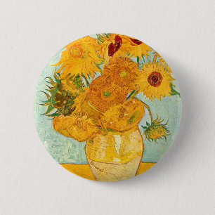 Vincent Van Gogh Zwölf Sonnenblumen in einer Vase Button