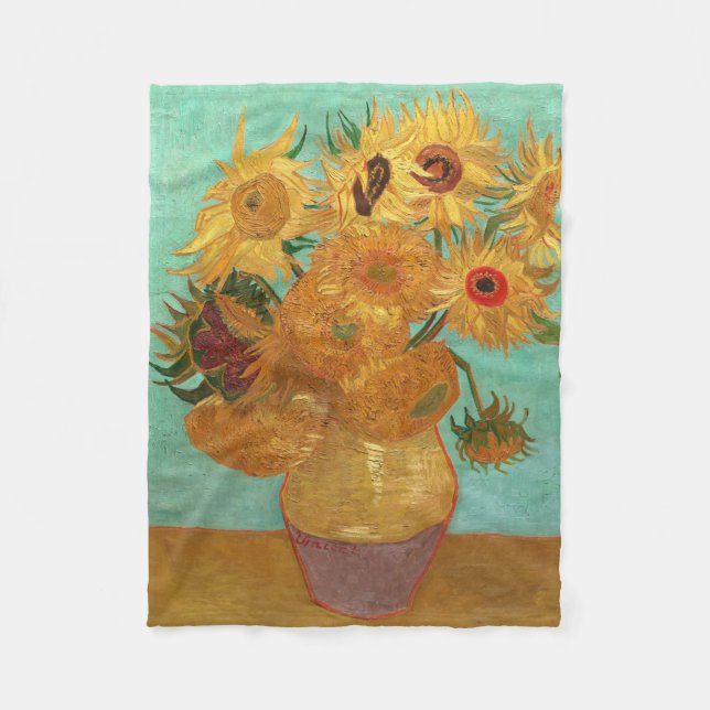 Vincent Van Gogh Zwölf Sonnenblumen in einer Vase Fleecedecke (Vorderseite)