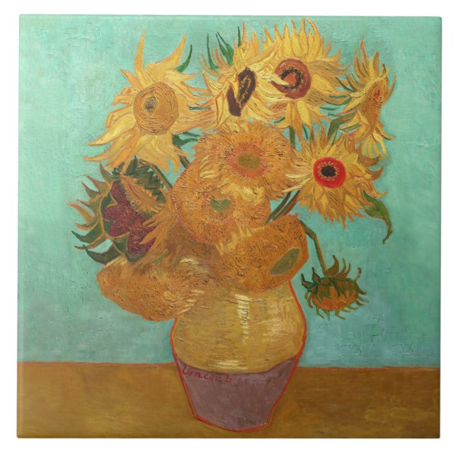 Vincent Van Gogh Zwölf Sonnenblumen in einer Vase Fliese (Vorderseite)