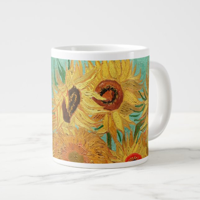 Vincent Van Gogh Zwölf Sonnenblumen in einer Vase Jumbo-Tasse (Vorderseite Rechts)