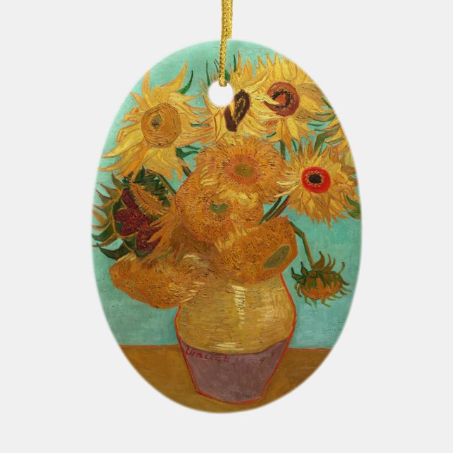 Vincent Van Gogh Zwölf Sonnenblumen in einer Vase Keramikornament (Vorne)