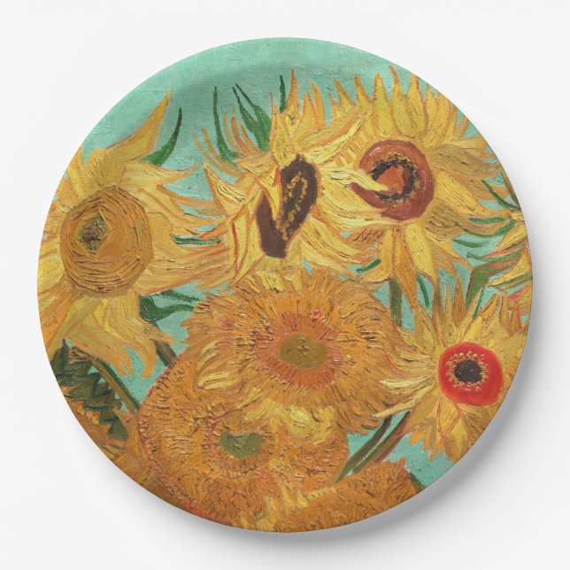 Vincent Van Gogh Zwölf Sonnenblumen in einer Vase Pappteller (Vorderseite)