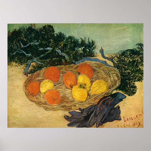 Vincent van Gogh's Korb der Früchte und Handschuhe Poster (Vorne)