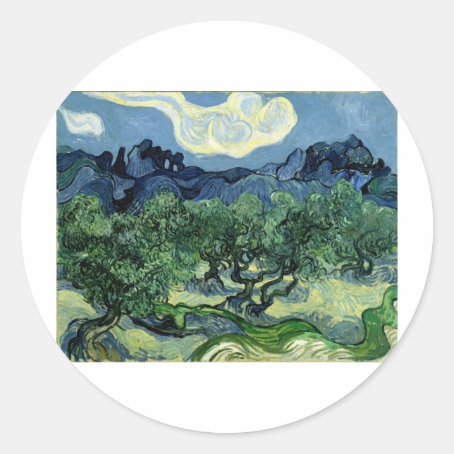 Vincent van Gogh's Olive Trees (1889) Runder Aufkleber (Vorderseite)