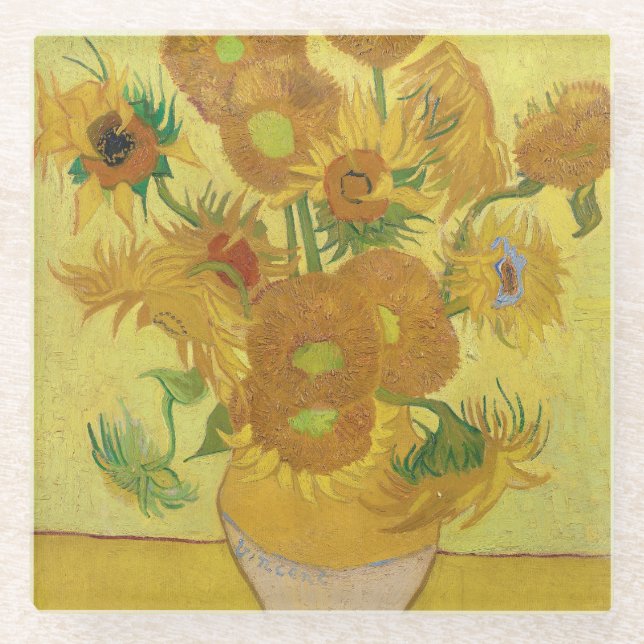 Vincent van Gogh's Sonnenblumen (1888) Glasuntersetzer (Vorderseite)
