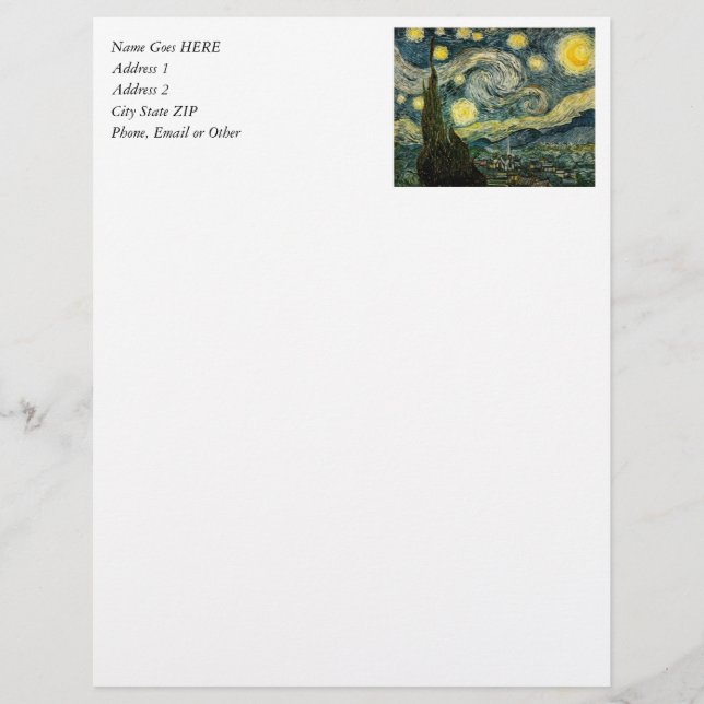 Vincent van Gogh's The Starry Night (1889) Briefkopf (Vorderseite)