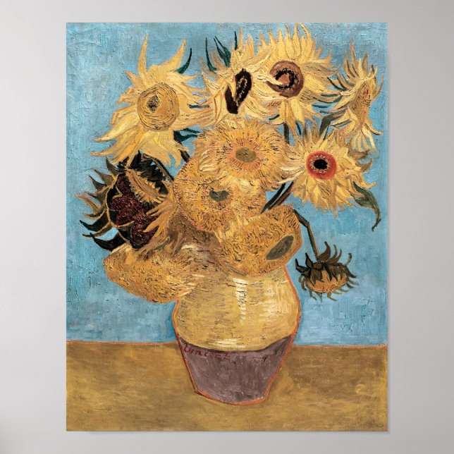 Vincent van Gogh's Vase mit zwölf Sonnenblumen Poster (Vorne)
