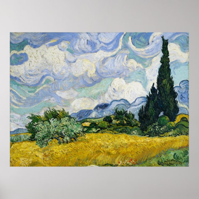 Vincent Van Gogh's Weizenfeld mit Zypressen Poster (Vorne)