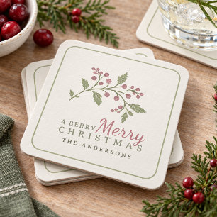 Vine & Berry Frohe Weihnachten Motiv ID1337 Rechteckiger Pappuntersetzer