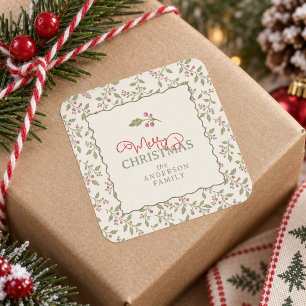 Vine & Berry Frohe Weihnachten Rand ID1337 Quadratischer Aufkleber