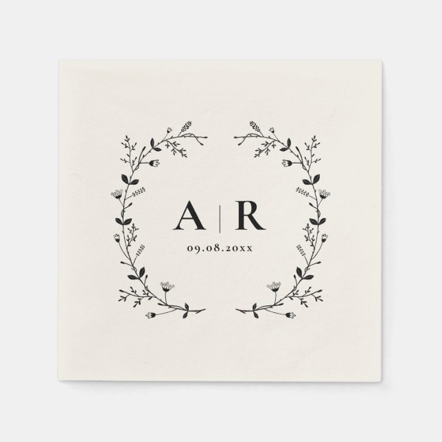 Vine Scroll Wedding Monogram, Couple's Initials Serviette (Vorderseite)