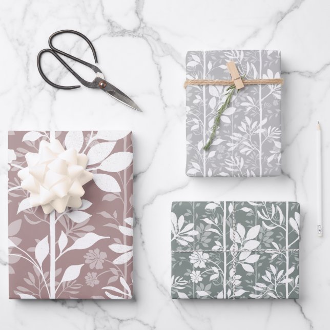 Vines of Quiet Joy XL white botanical silhouette Geschenkpapier Set (Vorderseite)