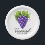 Vineyard Grape Rustic Party Paper Plates Pappteller<br><div class="desc">Add a touch of rustic elegance to your celebration with these vineyard-inspired grape paper plates. Featuring a beautifully illustrated cluster of purple grapes with fresh green leaves, this design is perfect for wine tastings, vineyard weddings, rustic dinner parties, or Italian-themed gatherings. Stylish, minimal, and sophisticated, these durable paper plates elevate...</div>