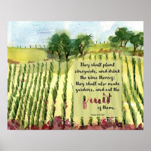 Vineyard Scripture Amos Wine Grapes Watercolor Poster (Vorne)