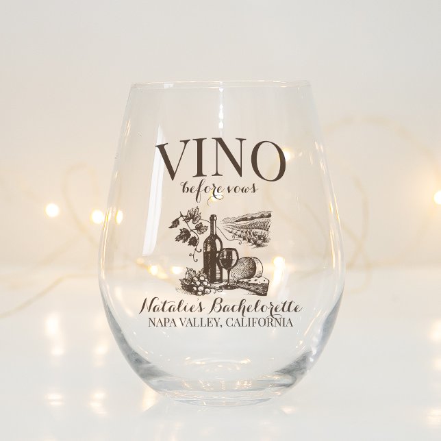 Vino Before Vows Bach Custom Weinkeller Bacheloret Weinglas Ohne Stiel (Von Creator hochgeladen)