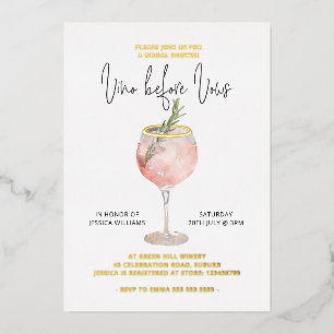 Vino Before Vows Brautparty Bachelorette Gold Folieneinladung