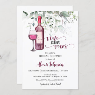 Vino Before Vows Brautparty (Rot) Einladung