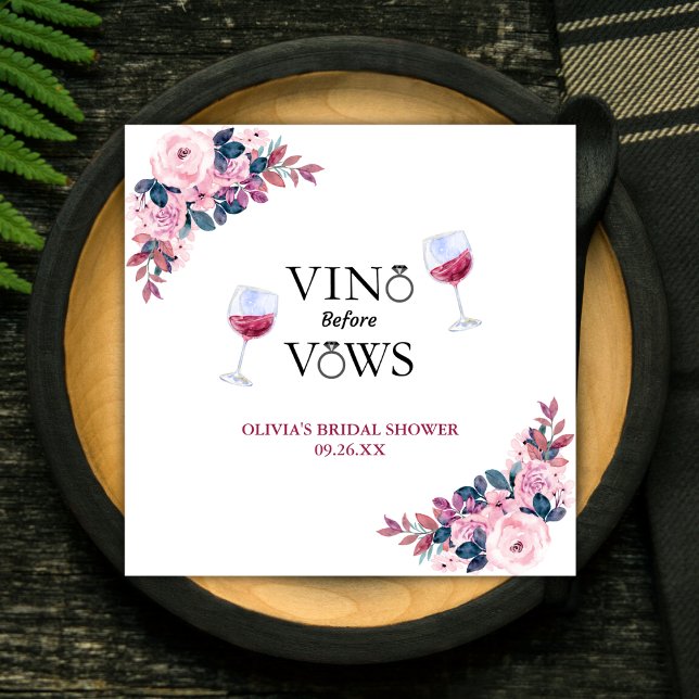 Vino Before Vows Brautparty Serviette (Vino Before Vows Floral Wine Bridal Shower Napkins )