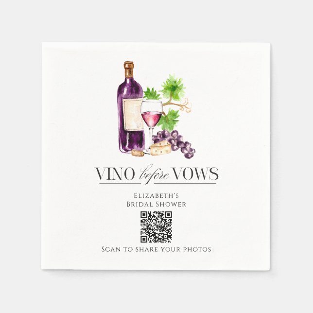 Vino Before Vows Bridal Shower QR Code Photo Share Serviette (Vorderseite)