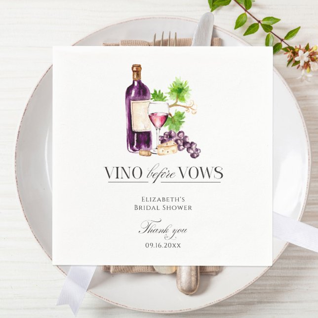 Vino Before Vows Bridal Shower Wine Watercolor Serviette (Von Creator hochgeladen)