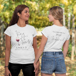 Vino Before Vows Bridesmaid Name auf Back Hen Part T-Shirt<br><div class="desc">Vino Before Vows Bridesmaid Name auf Back Hen Party. Vino vor Vows auf der Vorderseite und Bridesmaid auf der Rückseite sind in einem eleganten Set-Drehbuch - andere Rollen sind auch in dieser Sammlung verfügbar. Die Erholung des Textes können Sie leicht personalisieren.</div>