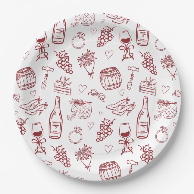 Vino Before Vows Burgundy Bridal Shower Pappteller (Vorderseite)