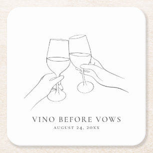 Vino Before Vows Chic Brautparty Rechteckiger Pappuntersetzer