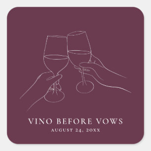 Vino Before Vows Chic Wine Brautparty Quadratischer Aufkleber