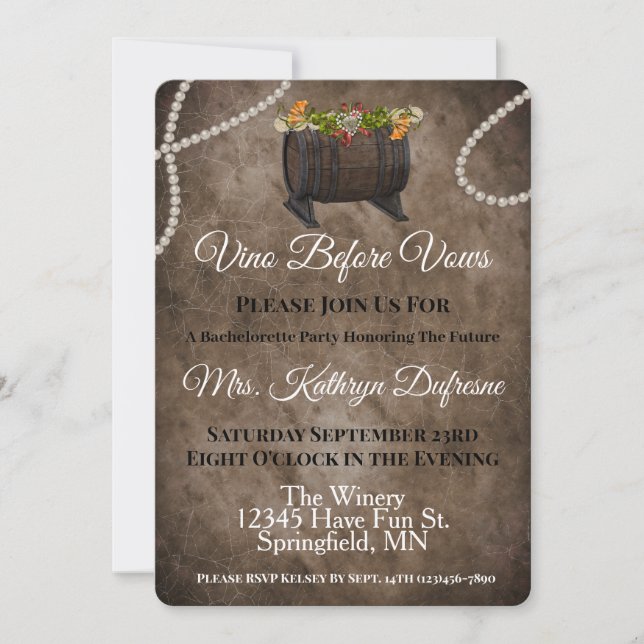 Vino Before Vows Junggeselinnen-Abschied Einladung (Vorderseite)