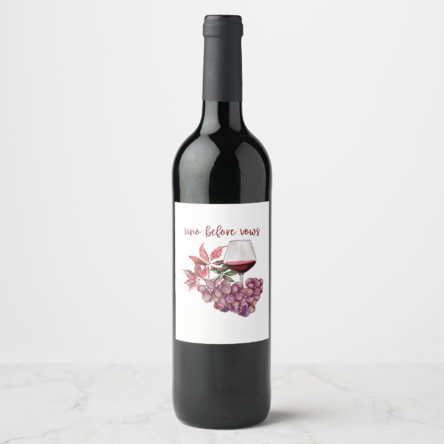 Vino Before Vows Junggesellinnenabschied Design |  Weinetikett (Vorderseite)