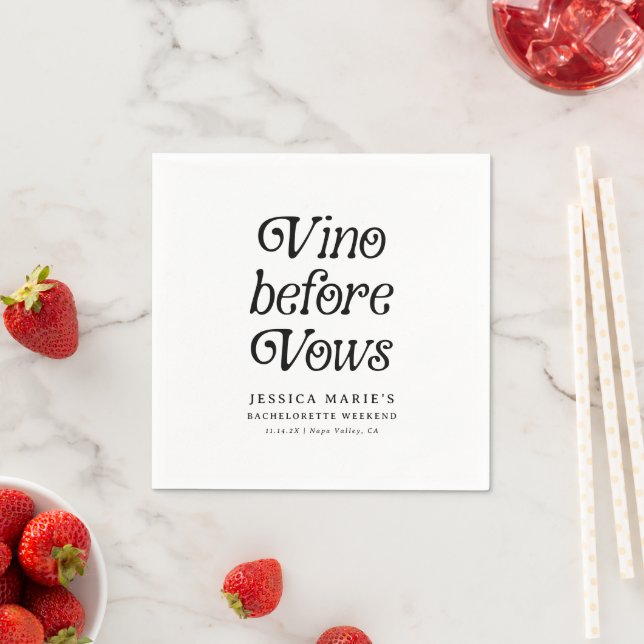 Vino Before Vows | Minimal Retro Bachelorette Serviette (Beispiel)