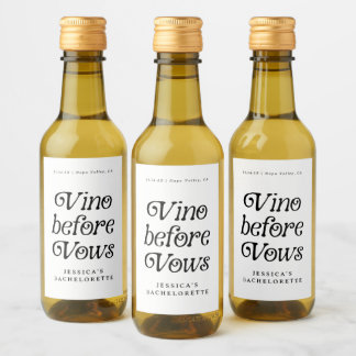 Vino Before Vows | Minimal Retro Bachelorette Weinetikett