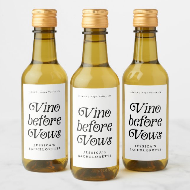 Vino Before Vows | Minimal Retro Bachelorette Weinetikett (Flaschen)