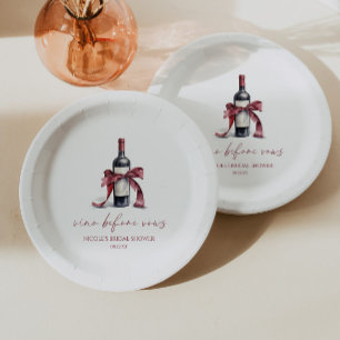 Vino Before Vows Red Wine Flasche Bow Brautparty Pappteller