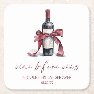 Vino Before Vows Red Wine Flasche Bow Brautparty Rechteckiger Pappuntersetzer