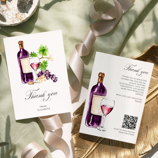 Vino Before Vows Thank You Card Bridal Shower QR Dankeskarte (Von Creator hochgeladen)