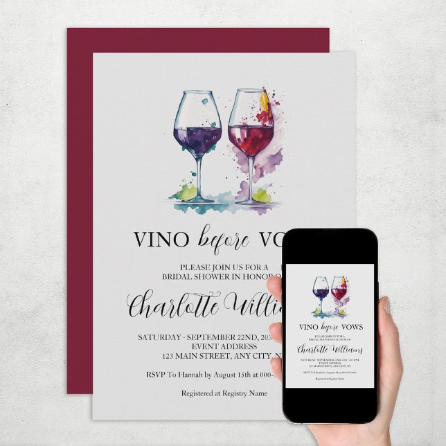 Vino Before Vows Watercolor Brautparty Einladung (Vino Before Vows Watercolor Bridal Shower Invitation
)