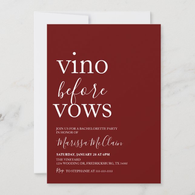 Vino Before Vows Weineinladung Einladung (Vorderseite)