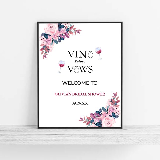 Vino Before Vows Wine Brautparty Begrüßungszeichen Poster (Vino Before Vows Wine Bridal Shower Welcome Sign )