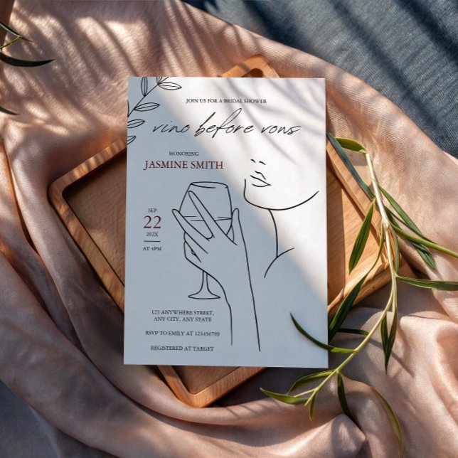 Vino vor dem Gelöbnis Elegantes Schwarz-Weiß-Braut Einladung (Vino Before Vows Bridal Shower Invitation)