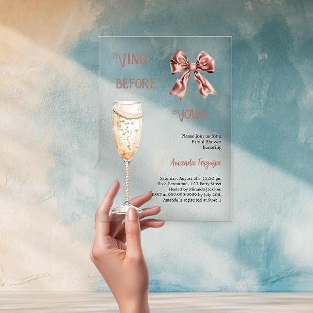 Vino vor dem Gelöbnis rosafarbenes Brautparty Acryleinladungen (Von Creator hochgeladen)