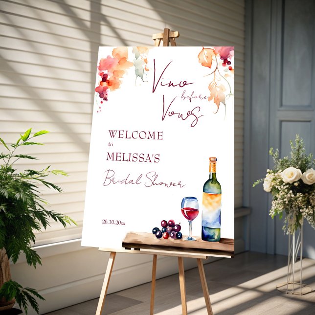 Vino vor dem Gelöbnis Weinkeller Brautparty willko Poster (Vino before vows winery bridal shower welcome sign poster template wine bridal shower entrance decor)