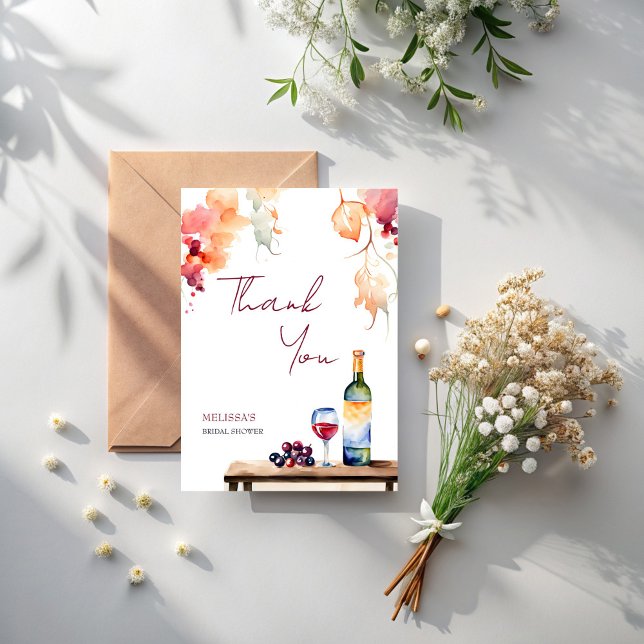 Vino vor dem Gelöbnis Weinkellerei Brautparty Dankeskarte (Vino before vows winery bridal shower thank you card)