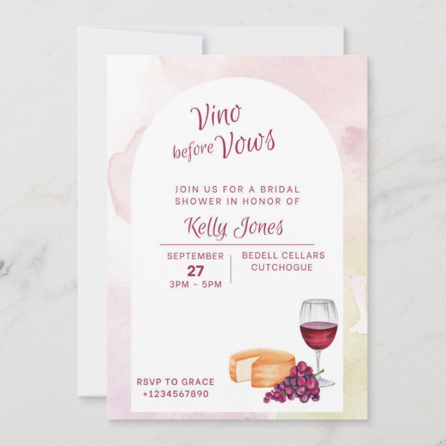 Vino vor Vows Bridal Dusche Einladung (Vorderseite)