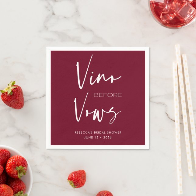 Vino vor Vows Burgundy Red Bachelorette Bridal Serviette (Beispiel)