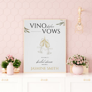 Vino vor Vows Florale Hochzeitsdusche Willkommenss Poster