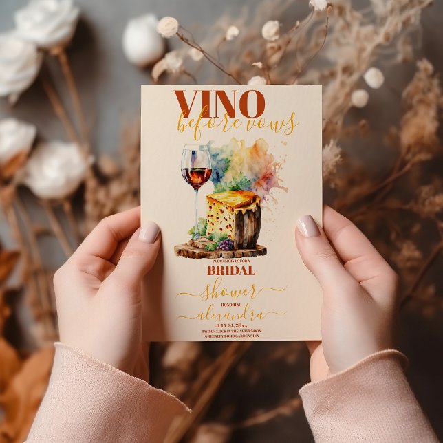 Vino vor Vows Gold White Floral Brautparty Einladung (Von Creator hochgeladen)