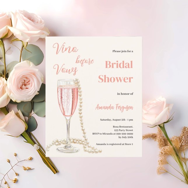 Vino vor Vows rosa Bridal Dusche Einladung (Von Creator hochgeladen)