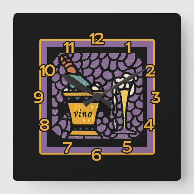 VINO Wall Clock - verkettetes Glas Art Quadratische Wanduhr (Vorderseite)