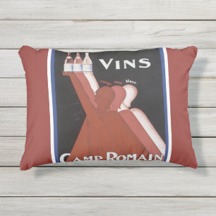 "VINS CAMP ROMAIN" VINTAGE-WEINPOSTER KUNSTDRUCK KISSEN FÜR DRAUßEN